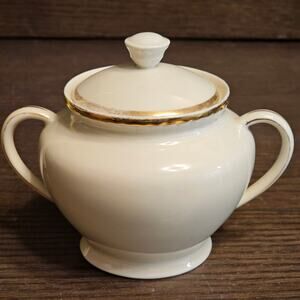 Vintage Porsgrund Porselaensfabrik Norge Norway Sugar Bowl with Lid Gold Trim